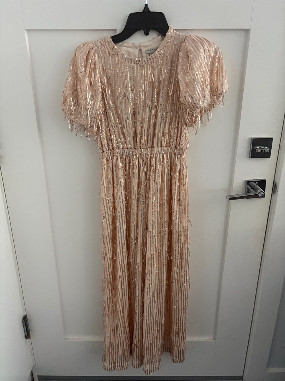 Habitual Girls' Sequin Puff Sleeve Dress in Blush Gold